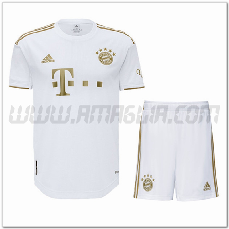 Nuovo Kit Maglia Bayern Monaco Bambino Seconda 2022 2023 Bianco
