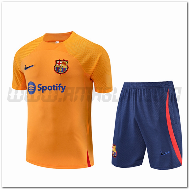 Kit Maglia Allenamento FC Barcellona + Pantalonicini Giallo 2022 2023