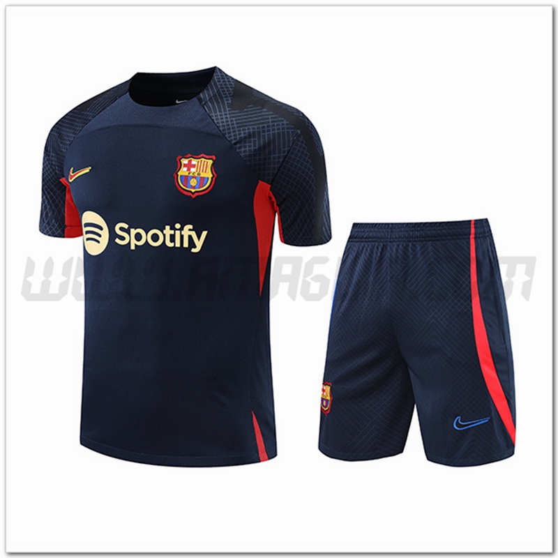 Kit Maglia Allenamento FC Barcellona + Pantalonicini Blu Marino/Rosso 2022 2023