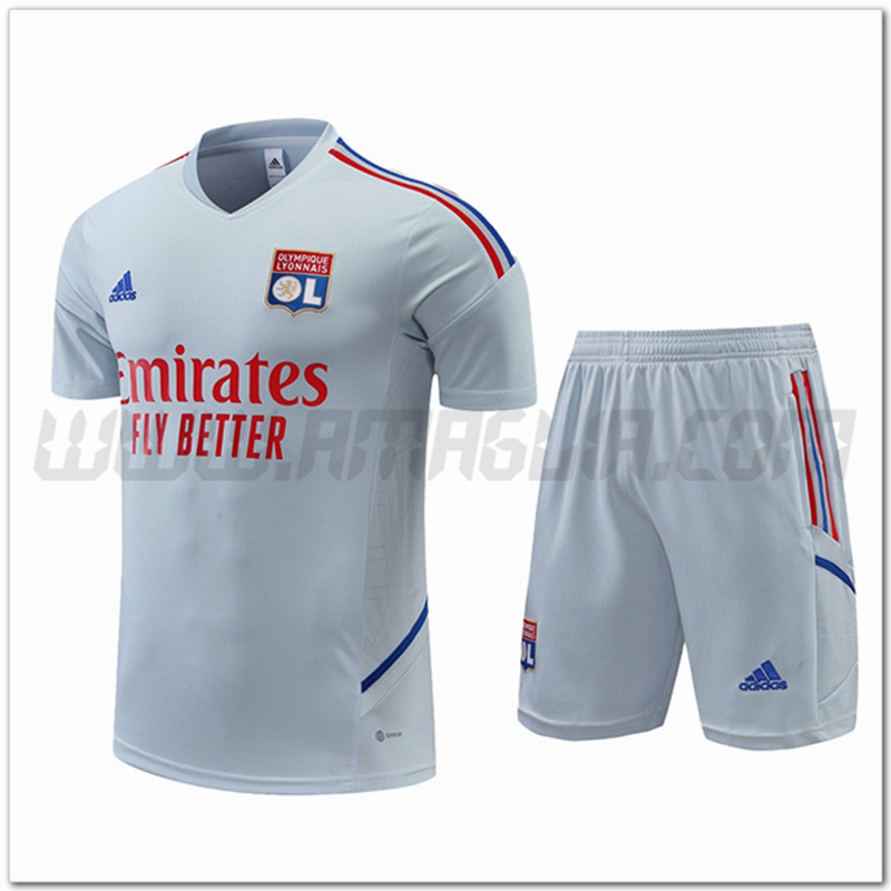 Kit Maglia Allenamento Lyon + Pantalonicini Grigio 2022 2023