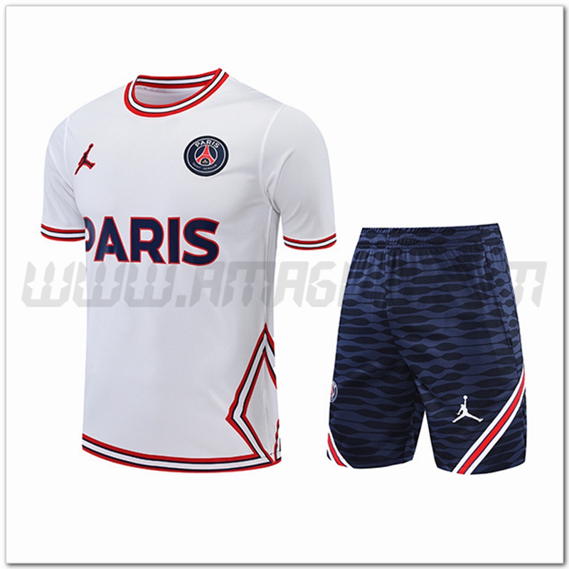 Kit Maglia Allenamento Jondan PSG + Pantalonicini Bianco 2022 2023
