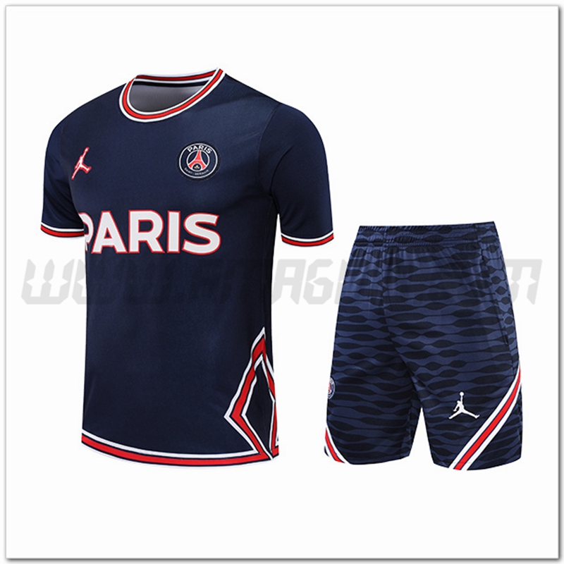 Kit Maglia Allenamento Jondan PSG + Pantalonicini Blu Marino 2022 2023