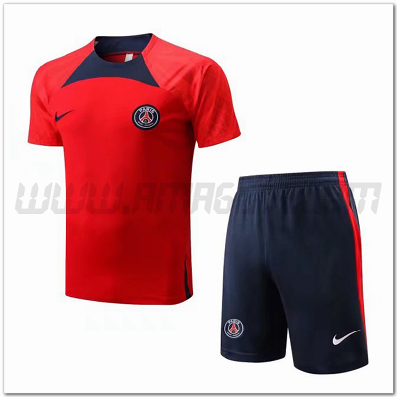 Kit Maglia Allenamento PSG + Pantalonicini Rosso/Nero 2022 2023