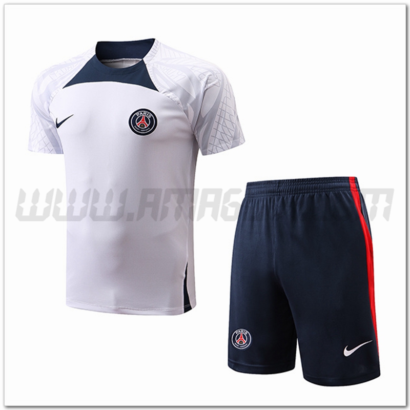 Kit Maglia Allenamento PSG + Pantalonicini Nero/Bianco 2022 2023
