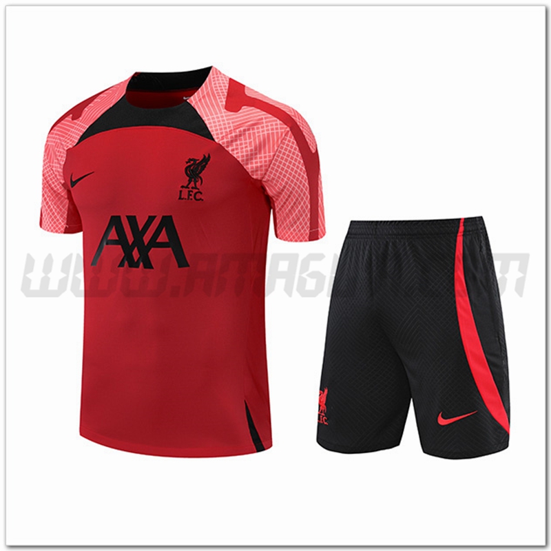 Kit Maglia Allenamento FC Liverpool + Pantalonicini Rosso/Nero 2022 2023