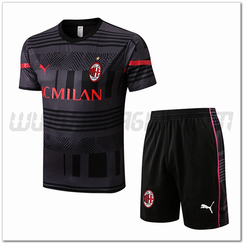 Kit Maglia Allenamento AC Milan + Pantalonicini Grigio 2022 2023