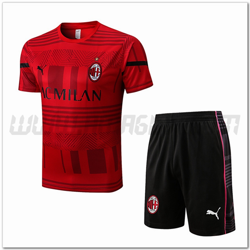 Kit Maglia Allenamento AC Milan + Pantalonicini Rosso 2022 2023