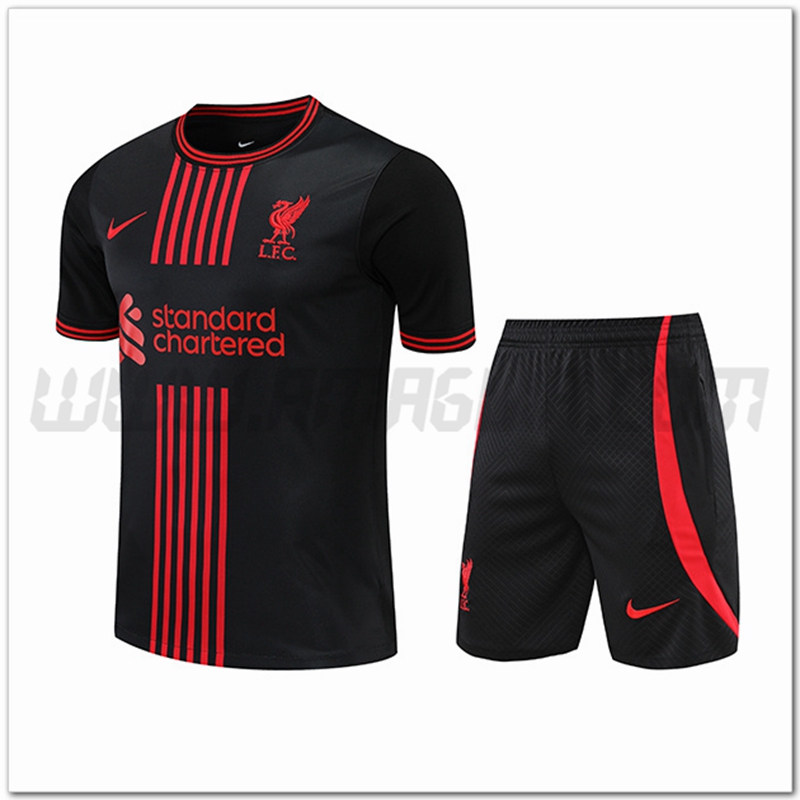 Kit Maglia Allenamento FC Liverpool + Pantalonicini Rosso/Nero 2022 2023
