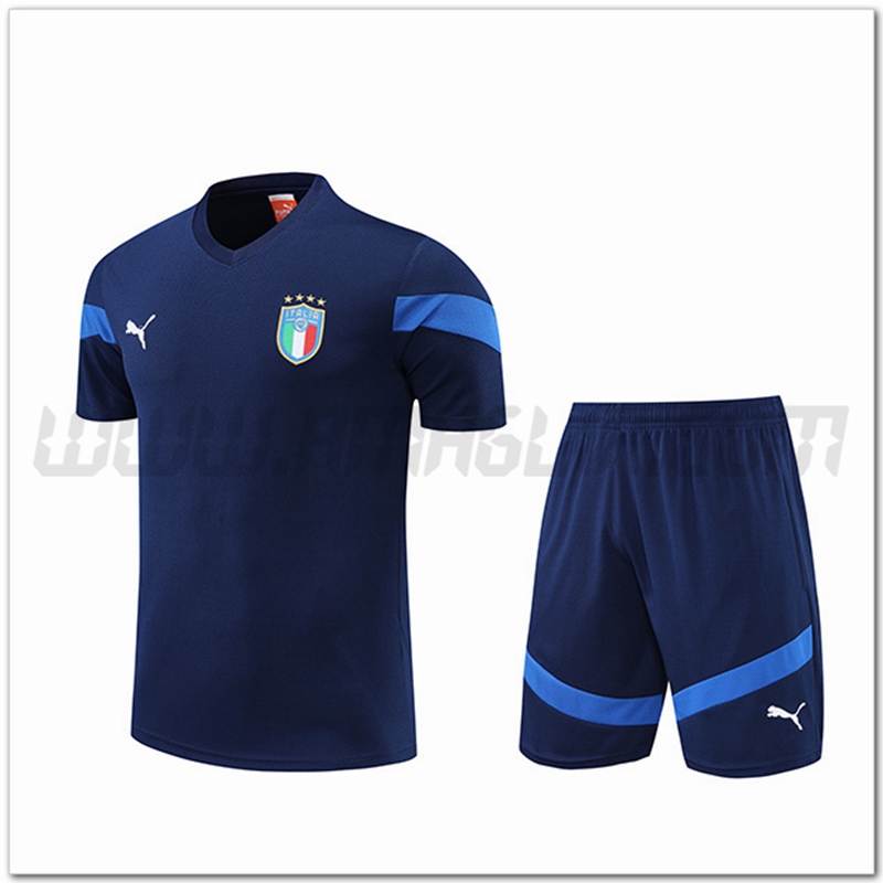 Kit Maglia Allenamento Italia + Pantalonicini Blu Marino 2022 2023