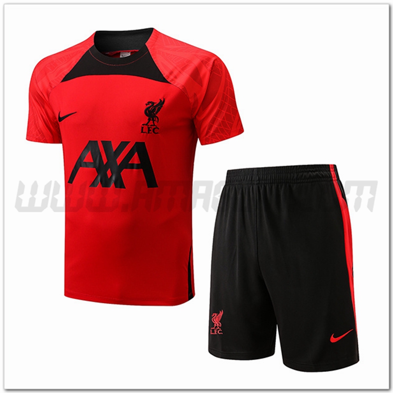Kit Maglia Allenamento FC Liverpool + Pantalonicini Nero/Rosso 2022 2023