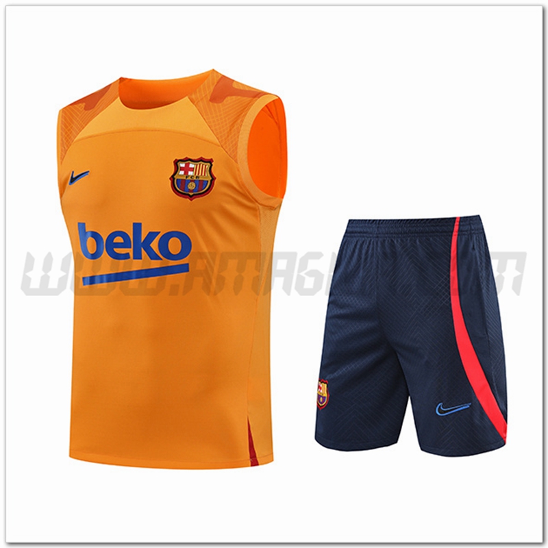 Kit Canotta da Allenamento FC Barcellona + Pantalonicini Giallo 2022 2023