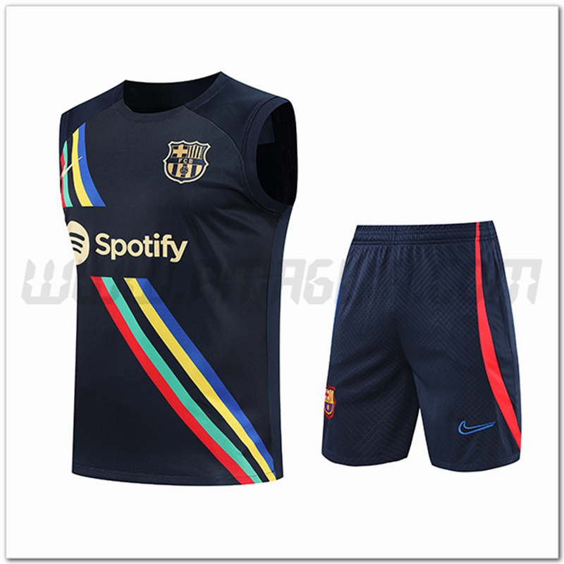 Kit Canotta da Allenamento FC Barcellona + Pantalonicini Nero 2022 2023