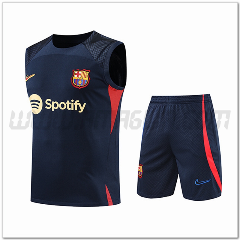 Kit Canotta da Allenamento FC Barcellona + Pantalonicini Blu Marino 2022 2023