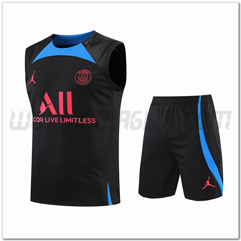 Kit Canotta da Allenamento Jondan PSG + Pantalonicini Nero/Blu 2022 2023