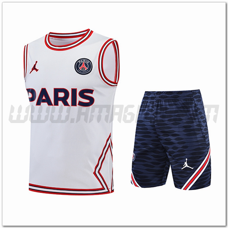 Kit Canotta da Allenamento Jondan PSG + Pantalonicini Bianco 2022 2023