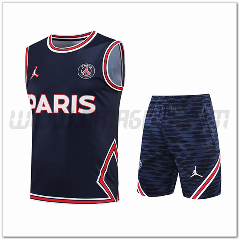 Kit Canotta da Allenamento Jondan PSG + Pantalonicini Blu Marino 2022 2023