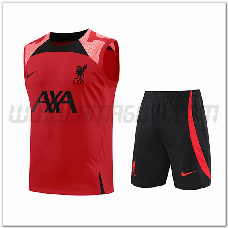 Kit Canotta da Allenamento FC Liverpool + Pantalonicini Rosso/Nero 2022 2023