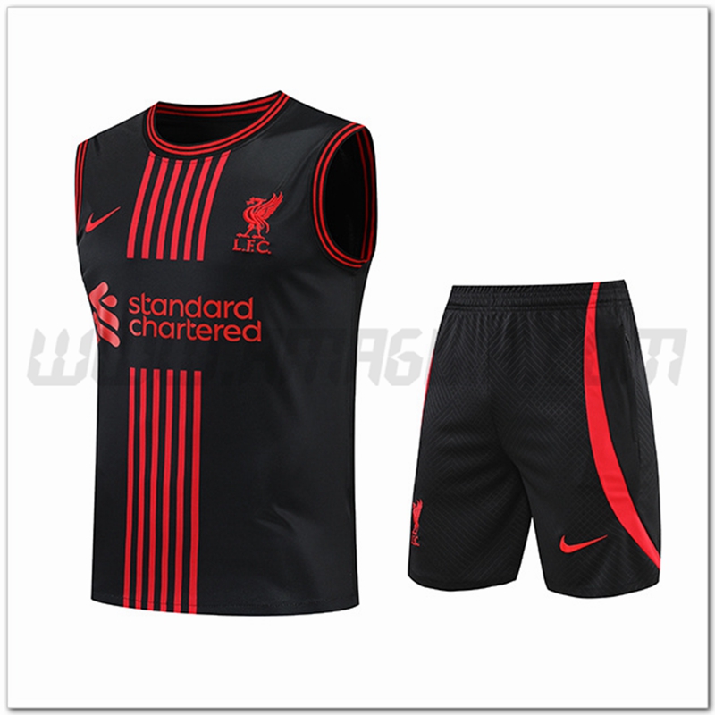Kit Canotta da Allenamento FC Liverpool + Pantalonicini Nero 2022 2023