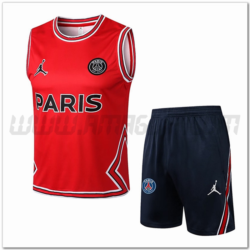 Kit Canotta da Allenamento Jondan PSG + Pantalonicini Rosso 2022 2023