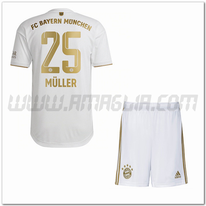 Kit Maglia M鑴篖LER #25 Bayern Monaco Bambino Seconda 2022 2023