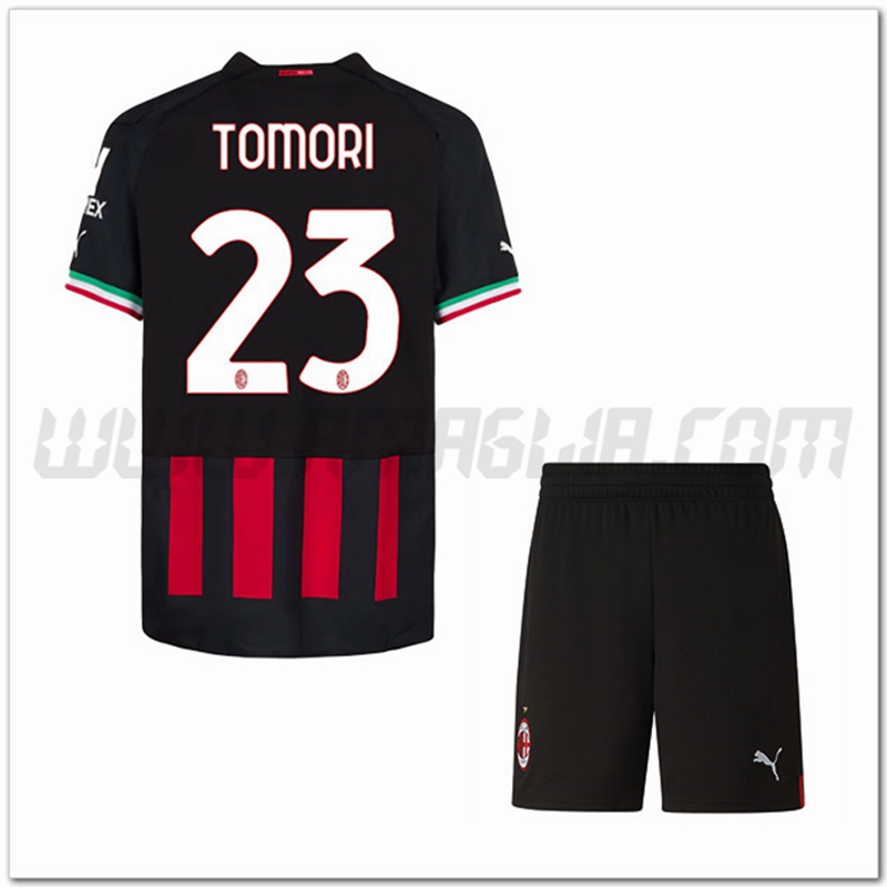 Kit Maglia TOMORI #23 AC Milan Bambino Prima 2022 2023