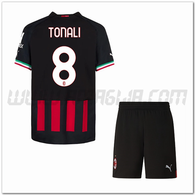 Kit Maglia TONALI #8 AC Milan Bambino Prima 2022 2023