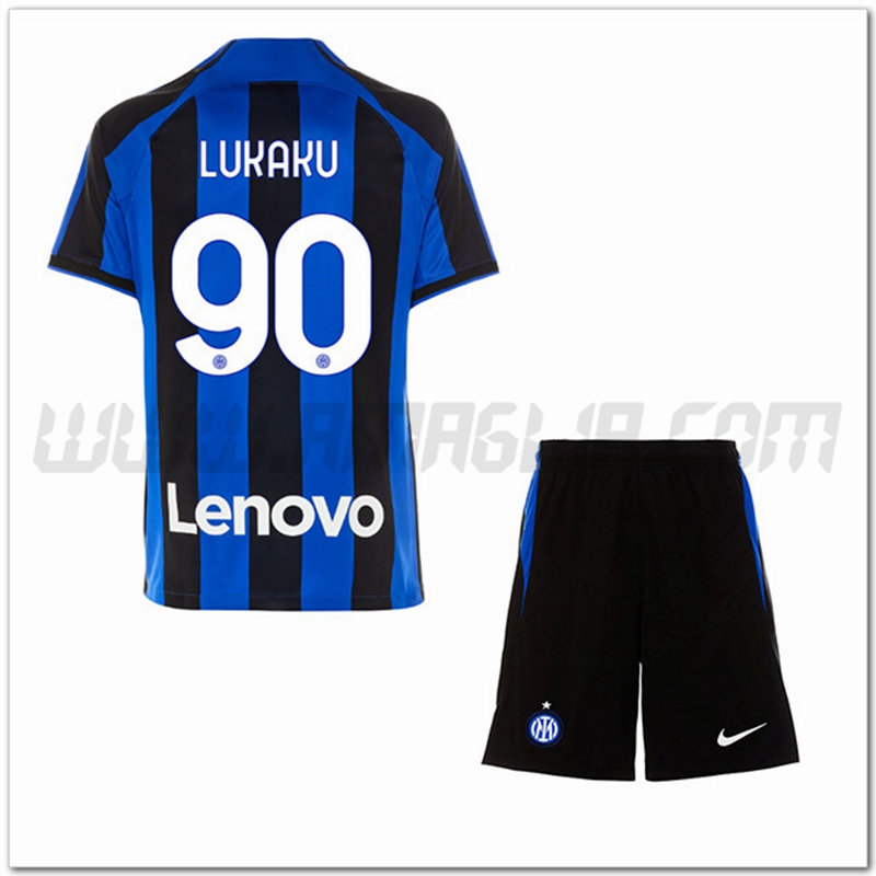 Kit Maglia LUKAKU #90 Inter Milan Bambino Prima 2022 2023