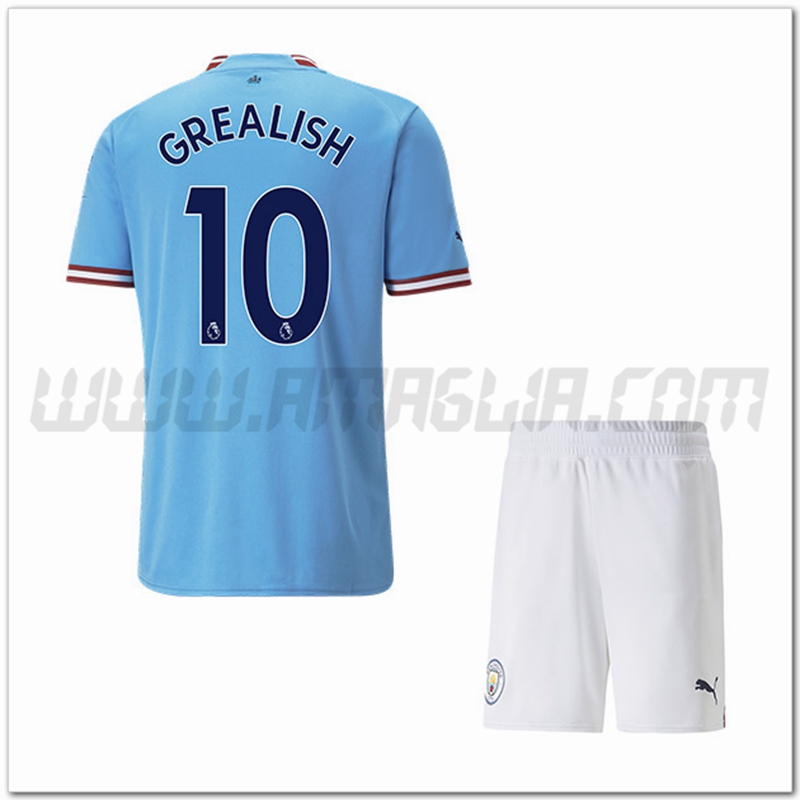 Kit Maglia GREALISH #10 Manchester City Bambino Prima 2022 2023