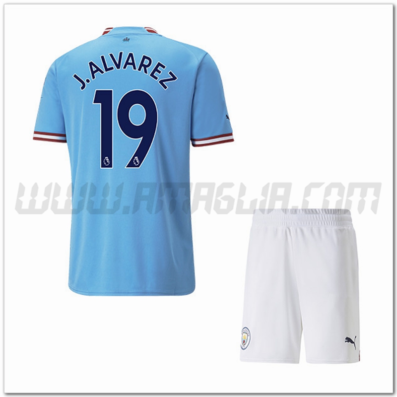 Kit Maglia J.ALVAREZ #19 Manchester City Bambino Prima 2022 2023