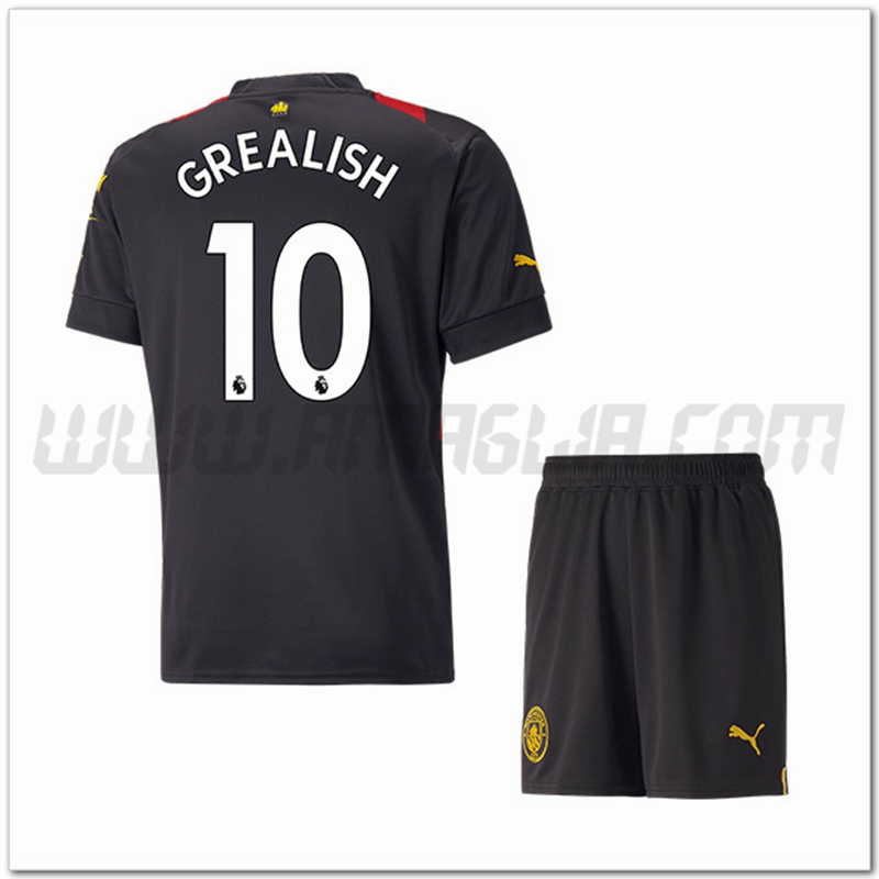 Kit Maglia GREALISH #10 Manchester City Bambino Seconda 2022 2023