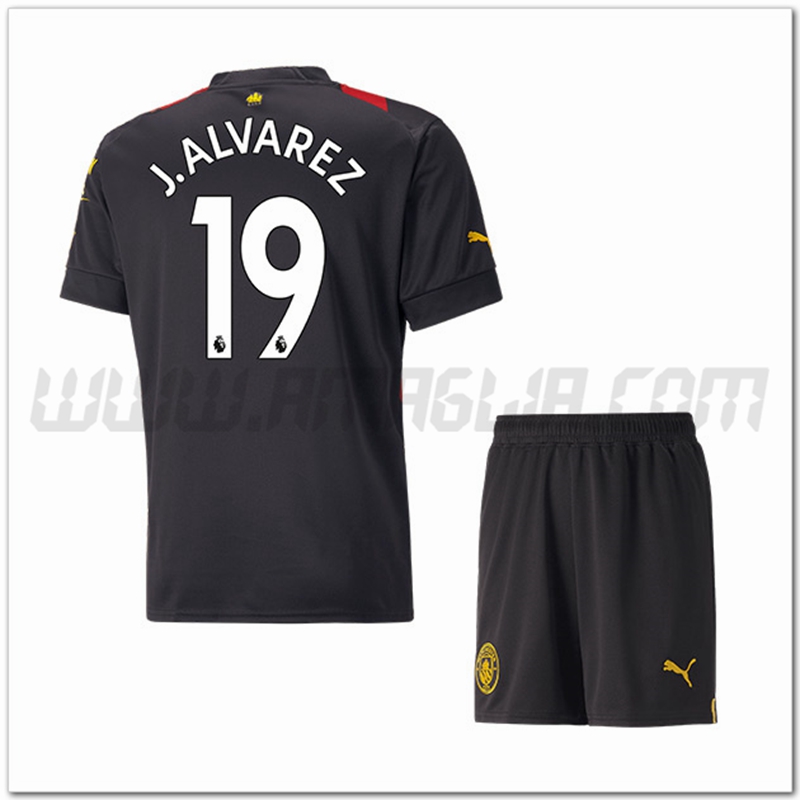 Kit Maglia J.ALVAREZ #19 Manchester City Bambino Seconda 2022 2023