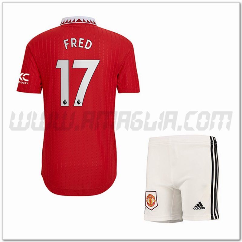 Kit Maglia FRED #17 Manchester United Bambino Prima 2022 2023