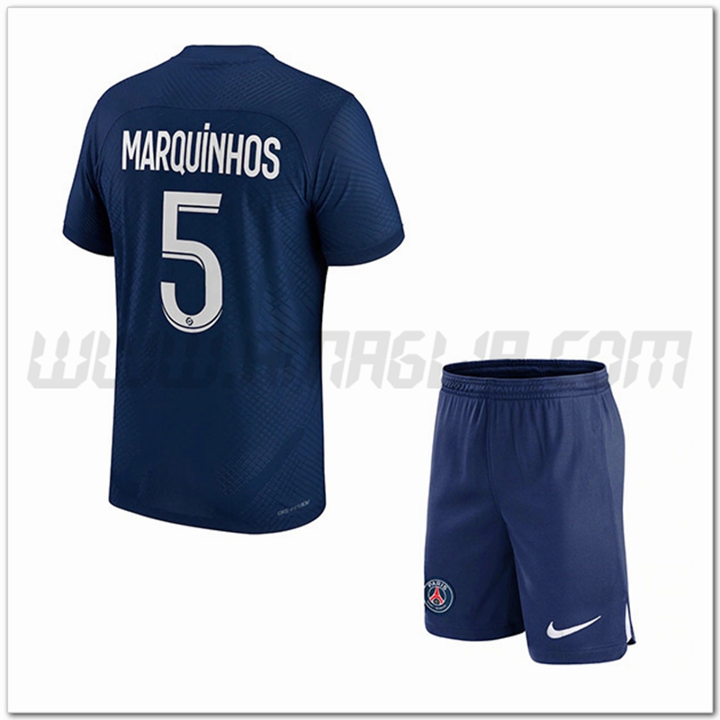 Kit Maglia MARQUINHOS #5 PSG Bambino Prima 2022 2023