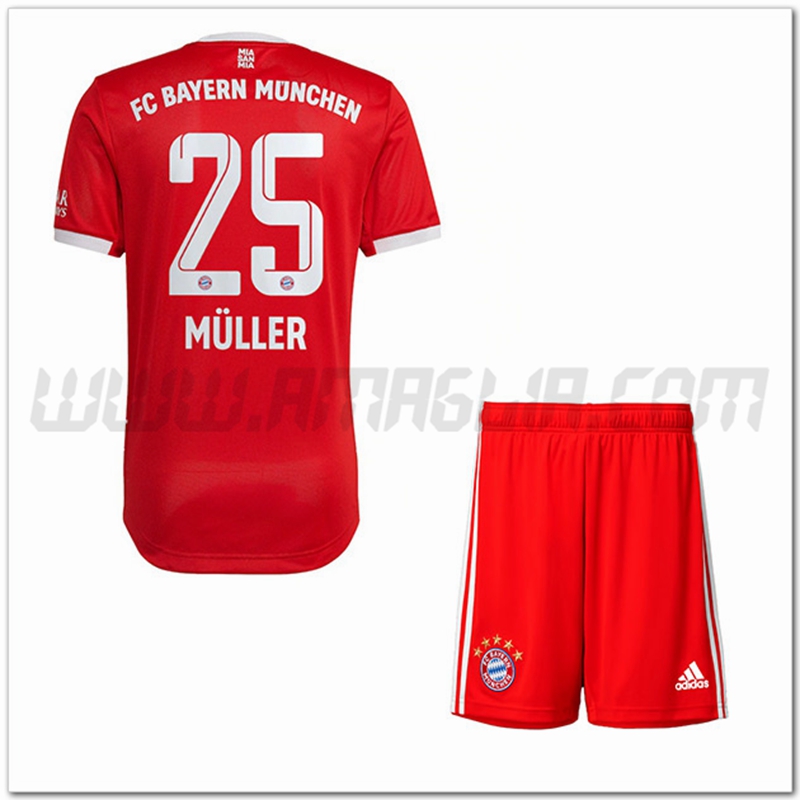 Kit Maglia M鑴篖LER #25 Bayern Monaco Bambino Prima 2022 2023