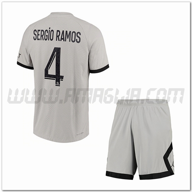Kit Maglia SERGIO RAMOS #4 PSG Bambino Seconda 2022 2023