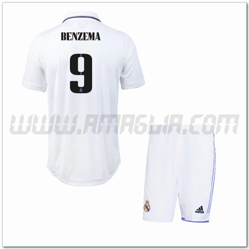 Kit Maglia BENZEMA #9 Real Madrid Bambino Prima 2022 2023