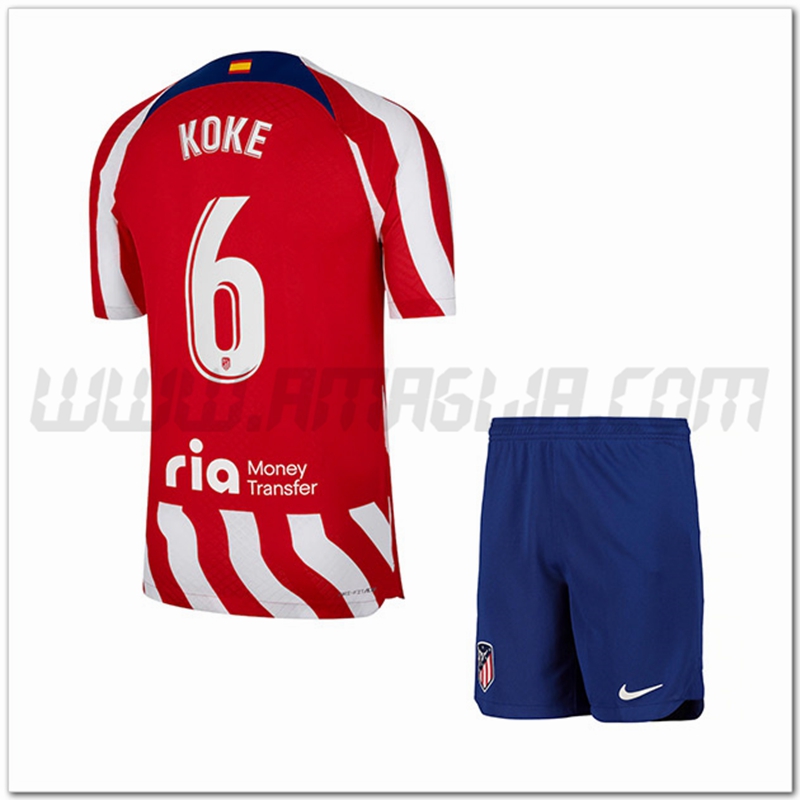 Kit Maglia KOKE #6 Atletico Madrid Bambino Prima 2022 2023