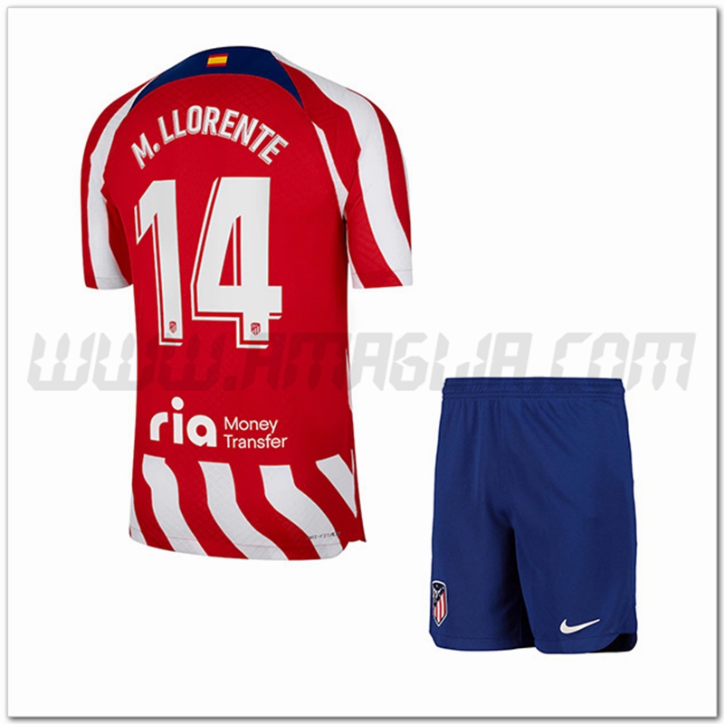 Kit Maglia M. LLORENTE #14 Atletico Madrid Bambino Prima 2022 2023