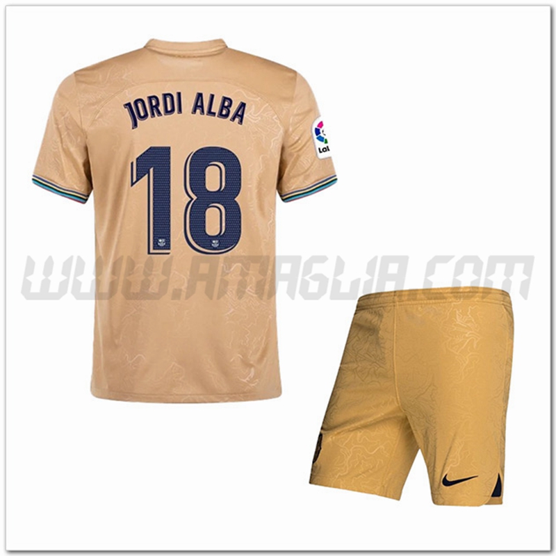 Kit Maglia JORDI ALBA #18 FC Barcellona Bambino Seconda 2022 2023
