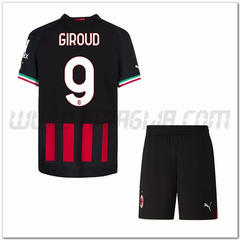 Kit Maglia GIROUD #9 AC Milan Bambino Prima 2022 2023