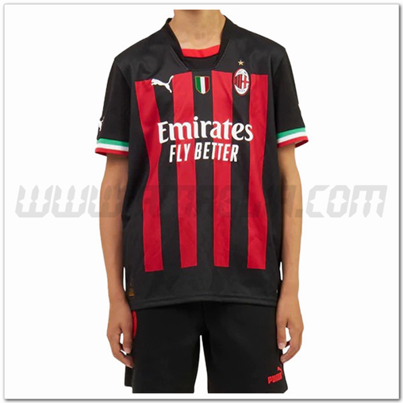 Nuovo Kit Maglia AC Milan Bambino Prima 2022 2023