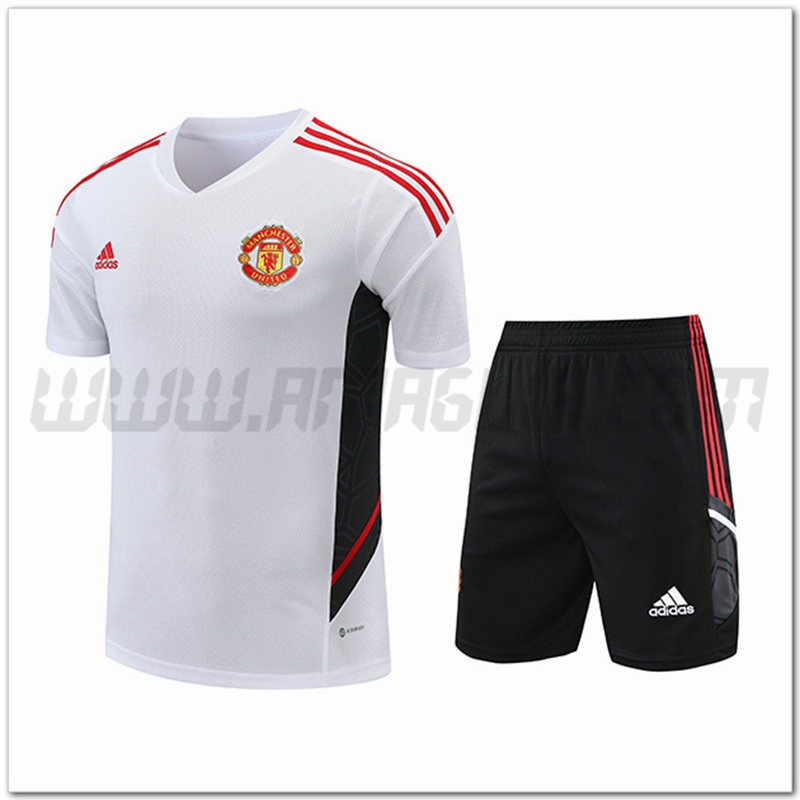 Kit Maglia Allenamento Manchester United + Pantalonicini Nero/Bianco 2022 2023