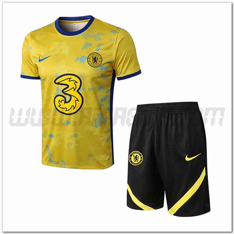 Kit Maglia Allenamento FC Chelsea + Pantalonicini Giallo 2022 2023