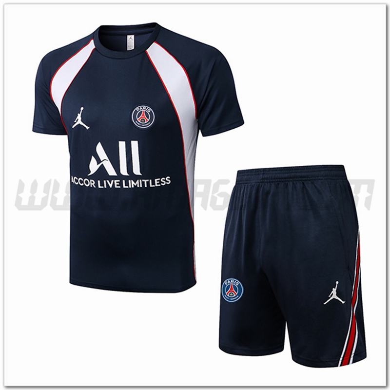 Kit Maglia Allenamento PSG Jordan + Pantalonicini Blu marino/Bianco 2022 2023
