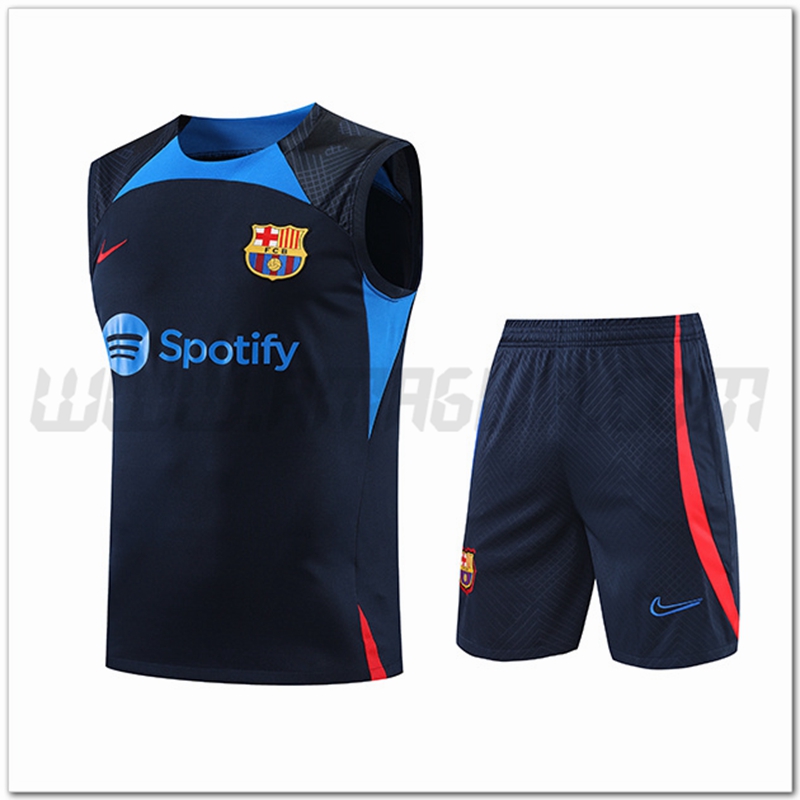 Kit Canotta da Allenamento FC Barcellona + Pantalonicini Blu marino 2022 2023