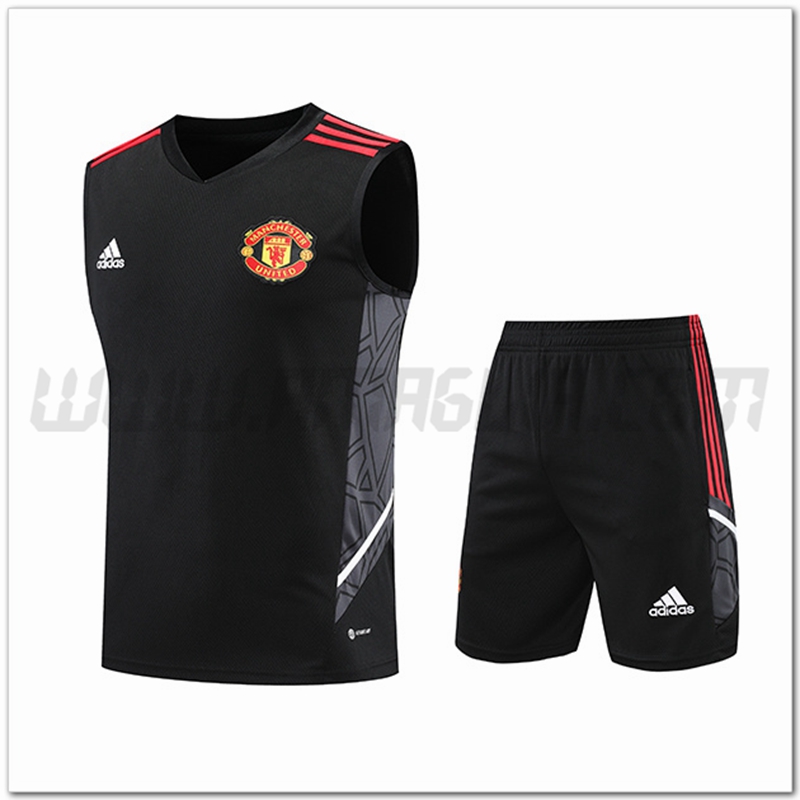 Kit Canotta da Allenamento Manchester United + Pantalonicini Nero/Grigio 2022 2023