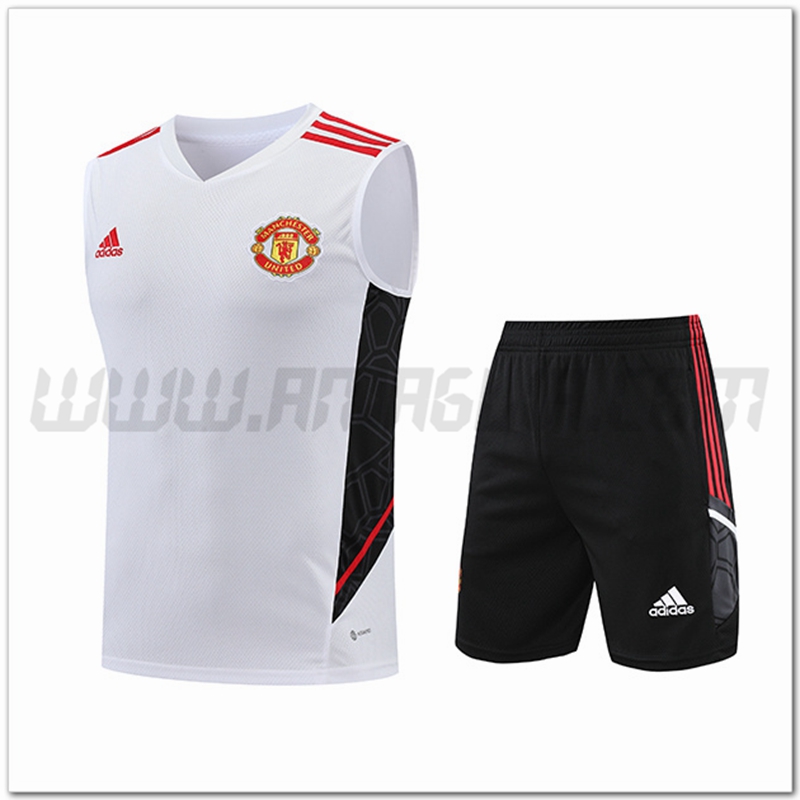 Kit Canotta da Allenamento Manchester United + Pantalonicini Bianco/Nero 2022 2023