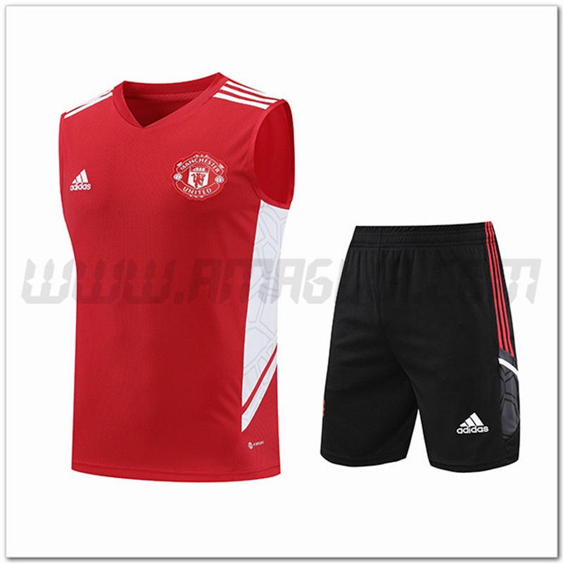 Kit Canotta da Allenamento Manchester United + Pantalonicini Bianco/Rosso 2022 2023