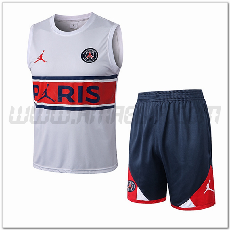 Kit Canotta da Allenamento Jondan PSG + Pantalonicini Bianco/Rosso 2022 2023