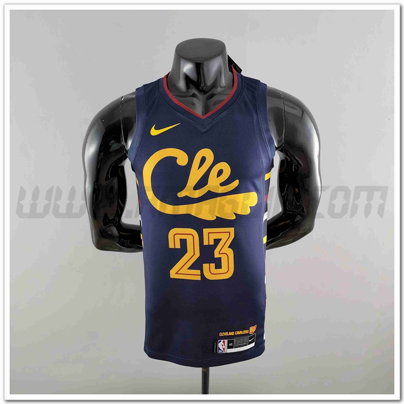 Maglia Cleveland Cavaliers (JAMES #23) Blu Marino Striped